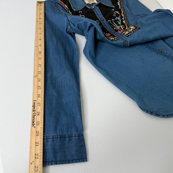 Anthropologie Holding Horses Denim Embroidered Shirt Women's Size 0 Western Boho - Picture 9 of 11